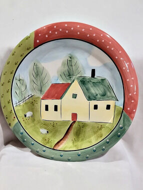 Vintage 90's Hausen Ware Hand-Painted Farmhouse Dinner Plate Hard To Find